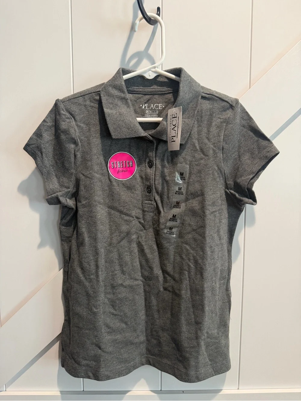 The Childrens Place Girls' Uniform Charcoal Stretch Polo Top - Set of 2